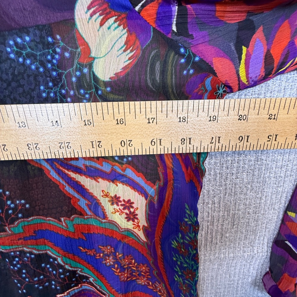 Desigual Sz M Floral Print Blouse Button Down LS Multicolor Sheer Statement - Picture 7 of 16